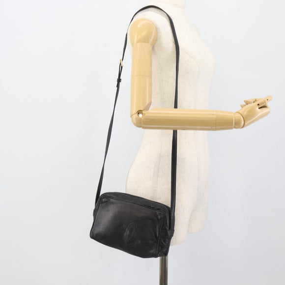 LOEWE Anagram Shoulder Bag Leather Black Gold Auth bs35825