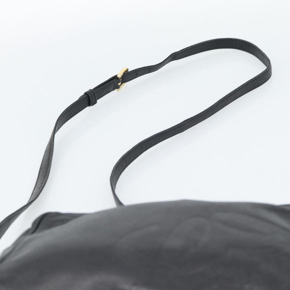 LOEWE Anagram Shoulder Bag Leather Black Gold Auth bs35825