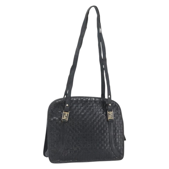 FENDI Shoulder Bag Leather Black Gold Auth bs35826