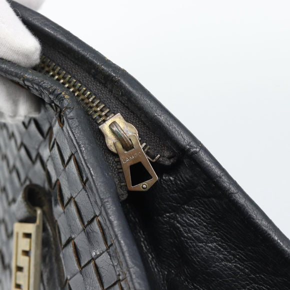 FENDI Shoulder Bag Leather Black Gold Auth bs35826