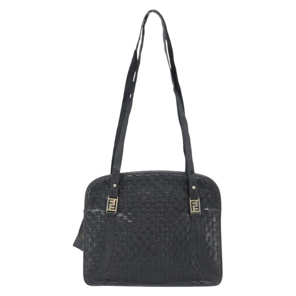 FENDI Shoulder Bag Leather Black Gold Auth bs35826
