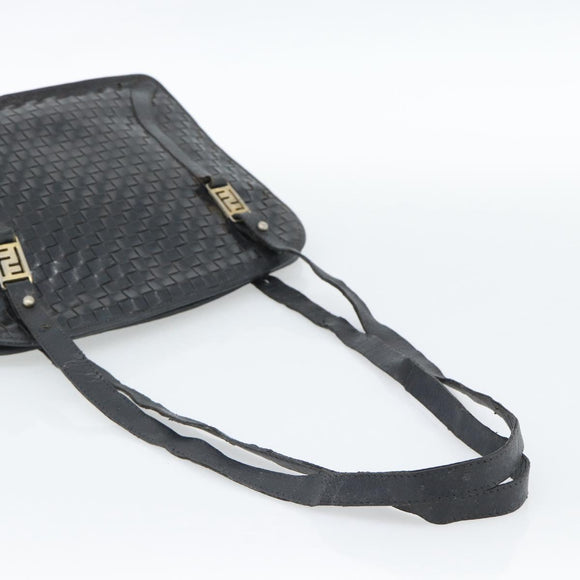FENDI Shoulder Bag Leather Black Gold Auth bs35826