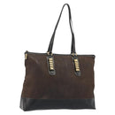 LOEWE Tote Bag Leather Dark Brown Gold Auth bs35829A-1