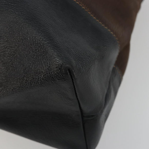LOEWE Tote Bag Leather Dark Brown Gold Auth bs35829A