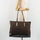 LOEWE Tote Bag Leather Dark Brown Gold Auth bs35829A-23