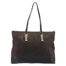LOEWE Tote Bag Leather Dark Brown Gold Auth bs35829A-2