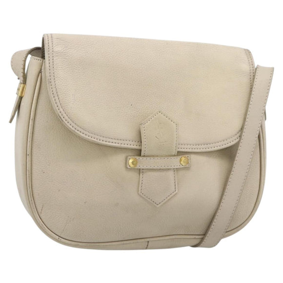 SAINT LAURENT Shoulder Bag Leather Beige Gold Auth bs35833