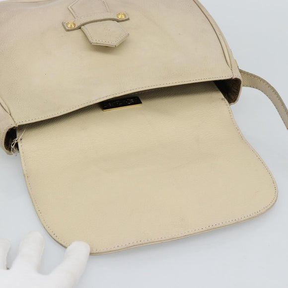 SAINT LAURENT Shoulder Bag Leather Beige Gold Auth bs35833