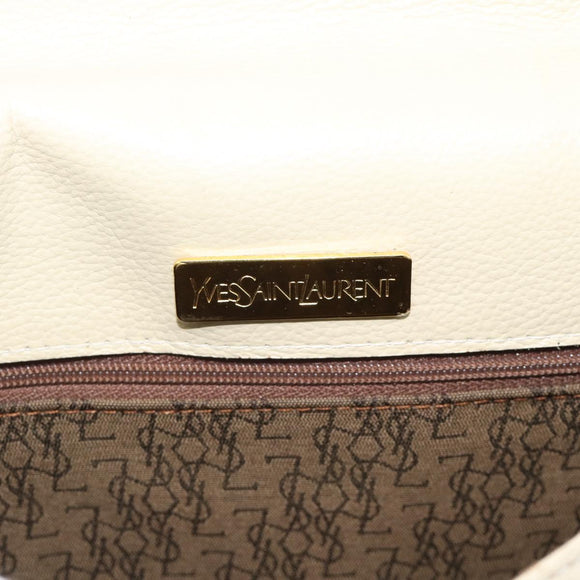 SAINT LAURENT Shoulder Bag Leather Beige Gold Auth bs35833