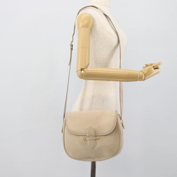 SAINT LAURENT Shoulder Bag Leather Beige Gold Auth bs35833