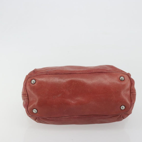 Miu Miu Hand Bag Leather Red Silver Auth bs35836