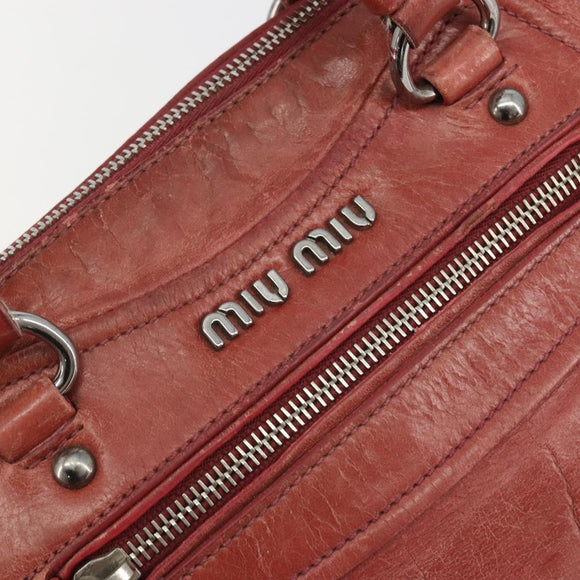 Miu Miu Hand Bag Leather Red Silver Auth bs35836
