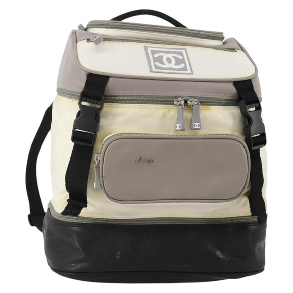 CHANEL Sports Line Backpack White Gray CC Auth bs35854