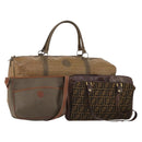 FENDI Zucca Hand Bag Canvas 3 Set Brown Auth bs35855-1