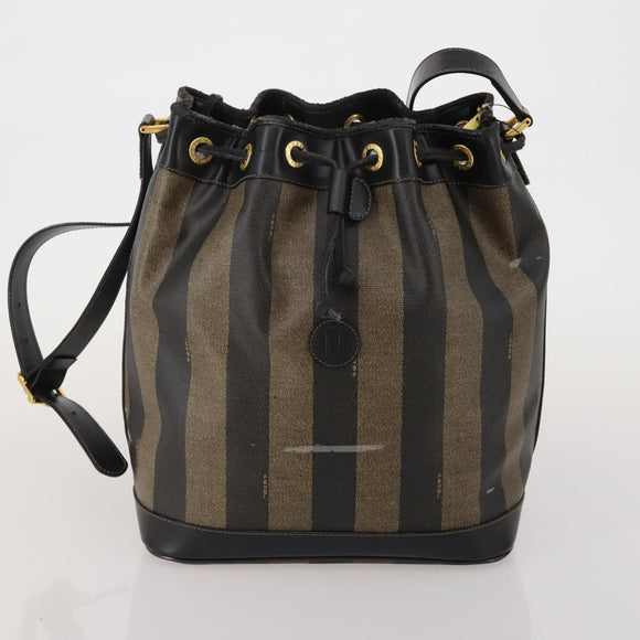 FENDI Pecan Shoulder Bag PVC 2 Set Brown Black Auth bs35857