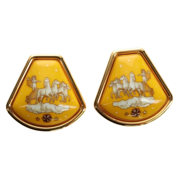 HERMES Earring Metal Gold Yellow Auth bs35859M