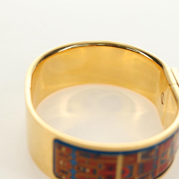 HERMES Emilel GM Bracelet Metal Cloisonne Gold Blue Auth bs35861V