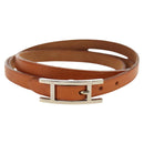 HERMES Appi 3 Bracelet Leather Brown Silver Auth bs35862M-2