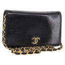 CHANEL Chain Shoulder Bag Patent Black Gold CC Auth bs35869-1