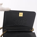 CHANEL Chain Shoulder Bag Patent Black Gold CC Auth bs35869-19
