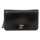 CHANEL Chain Shoulder Bag Patent Black Gold CC Auth bs35869-13