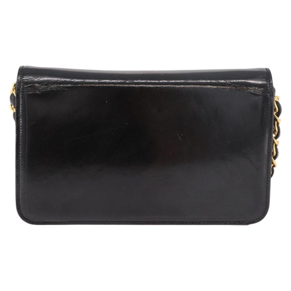 CHANEL Chain Shoulder Bag Patent Black Gold CC Auth bs35869