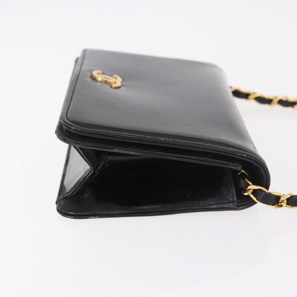 CHANEL Chain Shoulder Bag Patent Black Gold CC Auth bs35869