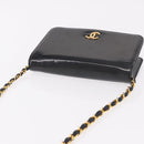 CHANEL Chain Shoulder Bag Patent Black Gold CC Auth bs35869-6