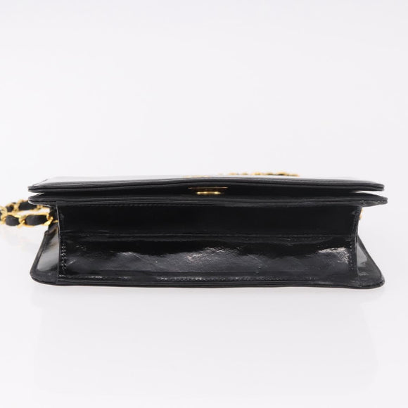 CHANEL Chain Shoulder Bag Patent Black Gold CC Auth bs35869