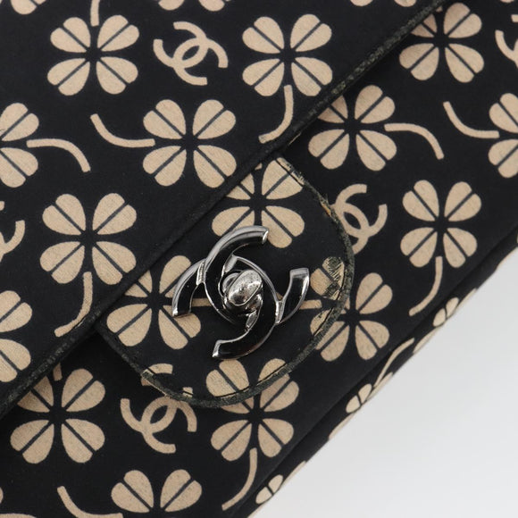 CHANEL Chain Shoulder Bag Canvas Black Silver CC Auth bs35870