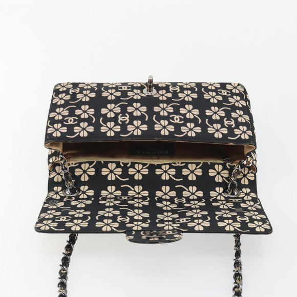 CHANEL Chain Shoulder Bag Canvas Black Silver CC Auth bs35870