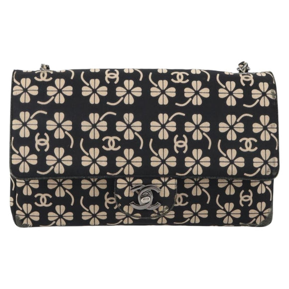CHANEL Chain Shoulder Bag Canvas Black Silver CC Auth bs35870