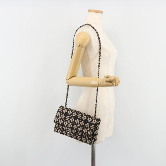 CHANEL Chain Shoulder Bag Canvas Black Silver CC Auth bs35870