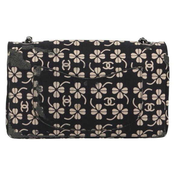 CHANEL Chain Shoulder Bag Canvas Black Silver CC Auth bs35870
