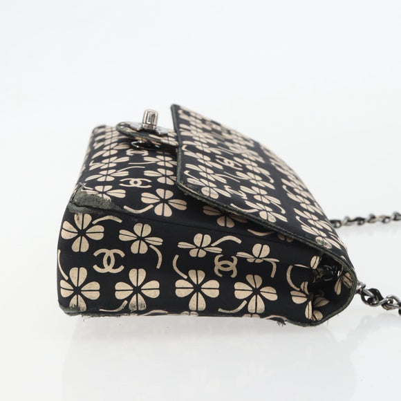 CHANEL Chain Shoulder Bag Canvas Black Silver CC Auth bs35870
