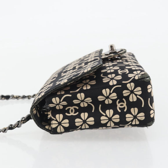 CHANEL Chain Shoulder Bag Canvas Black Silver CC Auth bs35870