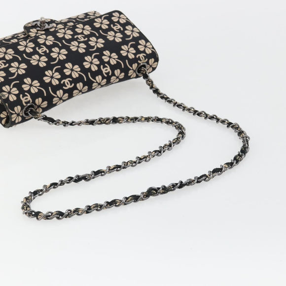 CHANEL Chain Shoulder Bag Canvas Black Silver CC Auth bs35870