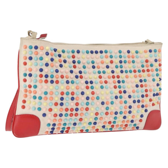 Christian Louboutin Shoulder Bag Leather White Red Auth bs35872