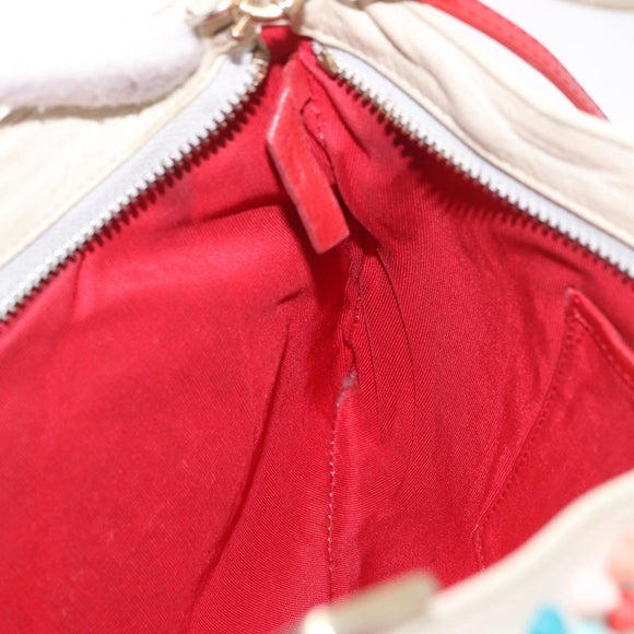 Christian Louboutin Shoulder Bag Leather White Red Auth bs35872
