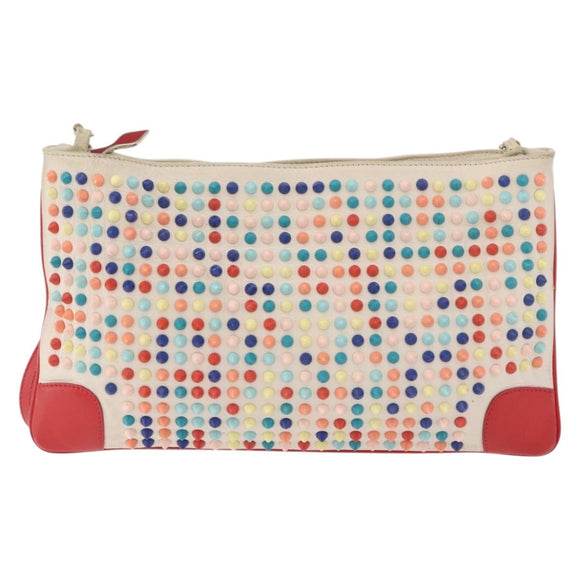 Christian Louboutin Shoulder Bag Leather White Red Auth bs35872