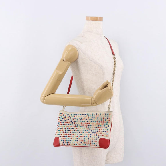 Christian Louboutin Shoulder Bag Leather White Red Auth bs35872
