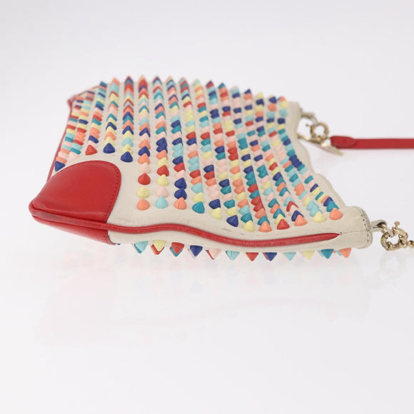 Christian Louboutin Shoulder Bag Leather White Red Auth bs35872