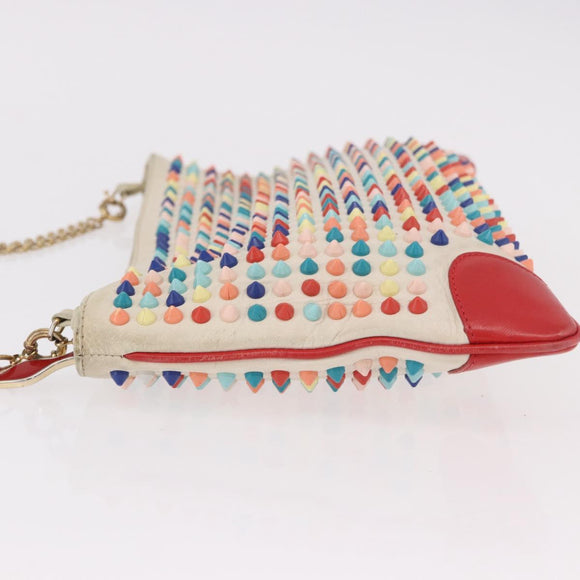 Christian Louboutin Shoulder Bag Leather White Red Auth bs35872
