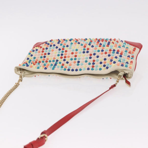 Christian Louboutin Shoulder Bag Leather White Red Auth bs35872