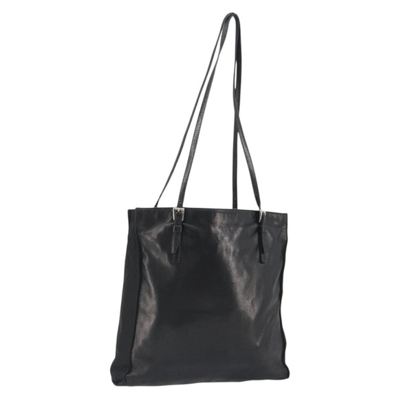 PRADA Tote Bag Leather Black Silver Auth bs35877