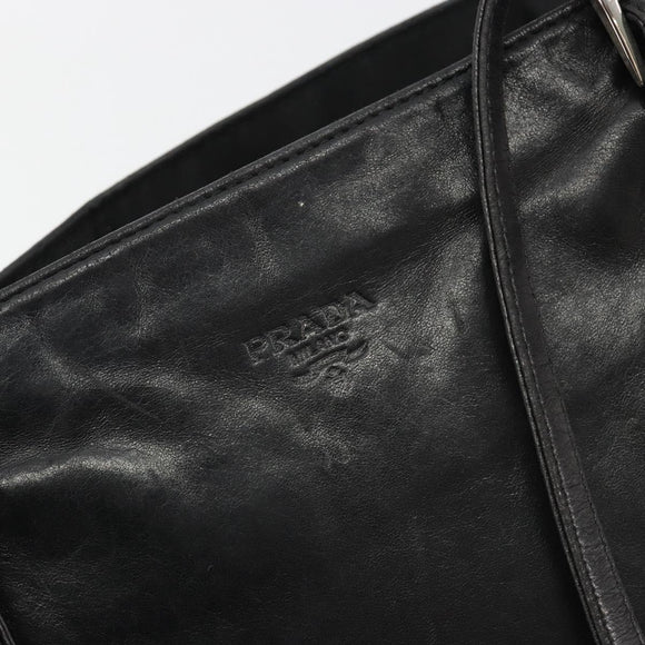 PRADA Tote Bag Leather Black Silver Auth bs35877