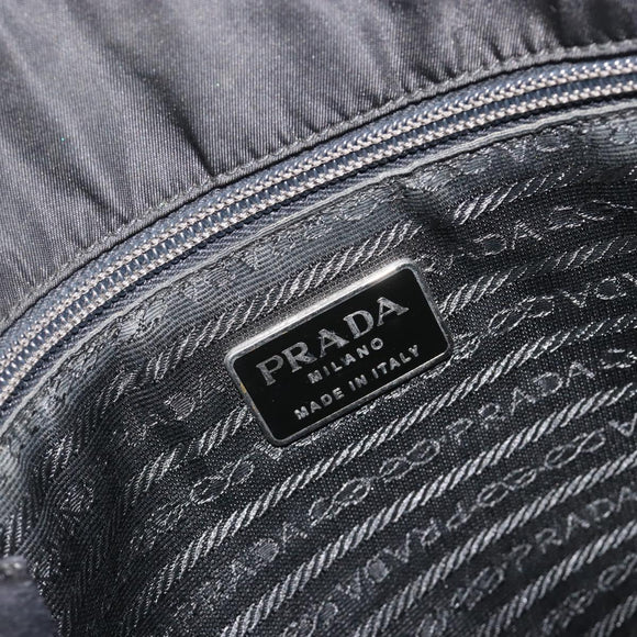 PRADA Tote Bag Leather Black Silver Auth bs35877