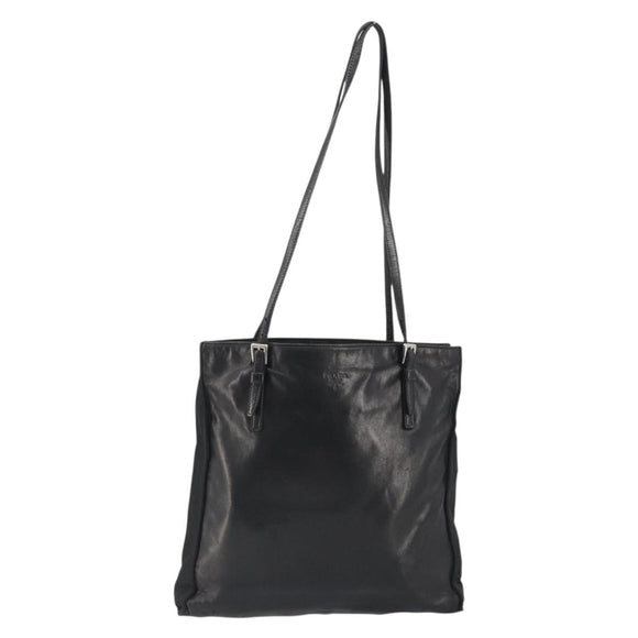 PRADA Tote Bag Leather Black Silver Auth bs35877