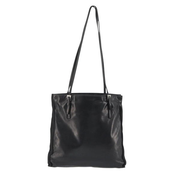 PRADA Tote Bag Leather Black Silver Auth bs35877