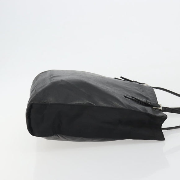 PRADA Tote Bag Leather Black Silver Auth bs35877